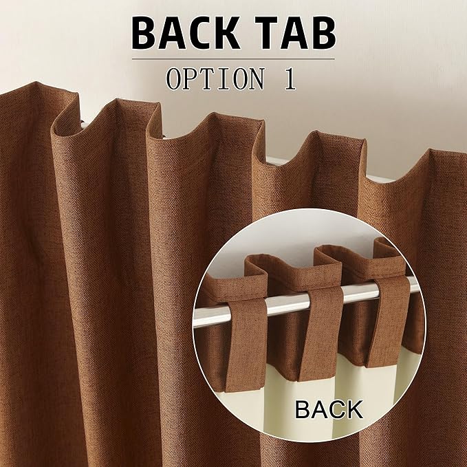 DUALIFE Rust Linen Curtains 84 Inch 100% Blackout for Living Room Darkening, Bedroom Linen Drapes 84 Inches Long Rod Pocket/Back Tab Heat Blocking Pleated Window Curtain(50"x84"x2) Terracotta