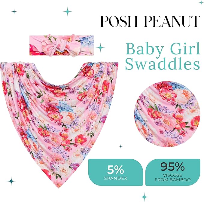 Posh Peanut Swaddle Blanket + Headband Set - Soft Newborn Swaddle Doubles As a Stroller, Receiving Blanket, and Nursing Cover - Matching Baby Swaddles & Headbands for Everyday