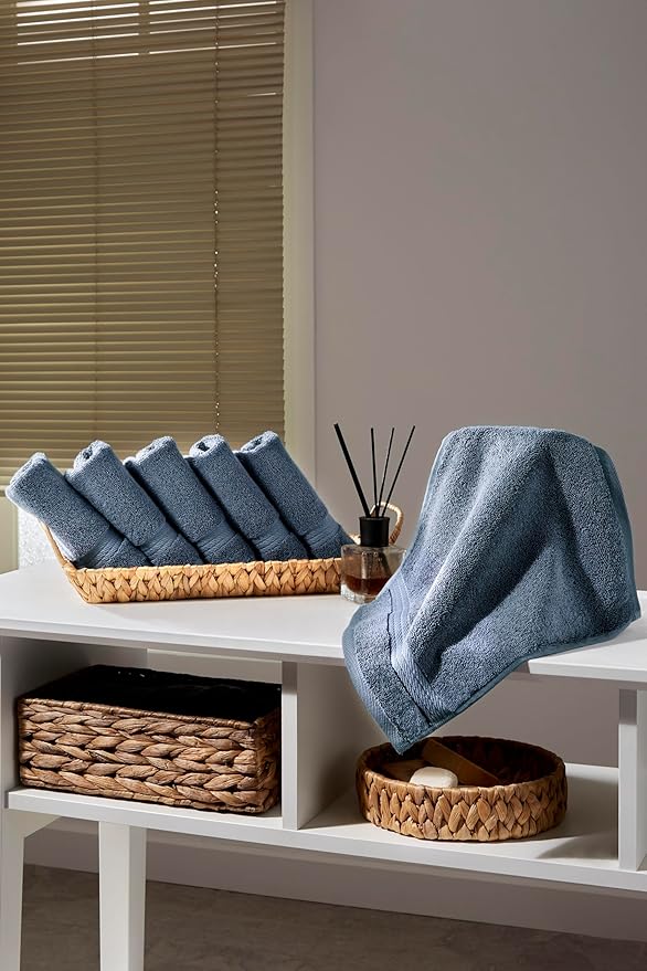 Ozdilek 6-Piece Washcloth Set 13x13 100% Turkish Cotton, 600 GSM, Soft, Gentle on Sensitive Skin, Multi-Purpose Use, Washable, Reusable, Ideal for Baby Care & Spa 6 Towels (Ocean Blue)
