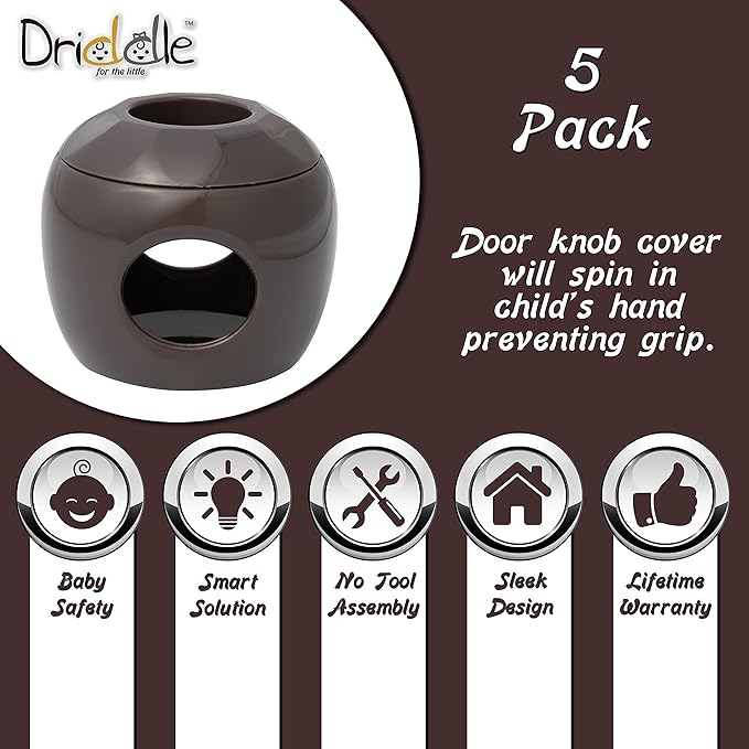 New & Improved - Door knob Baby Safety Cover - 5 Pack - Deter Little Kids from Opening Doors with A Child Proof Door Handle Lock