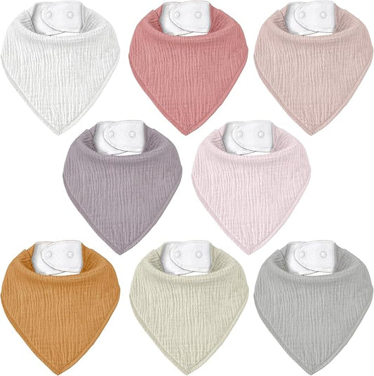 CIVARUA KIDS Muslin Baby Bibs 8 Pack, Baby Bandana Drool Bib for Drooling and Teething, Cotton Soft Absorbent for Girls Boys