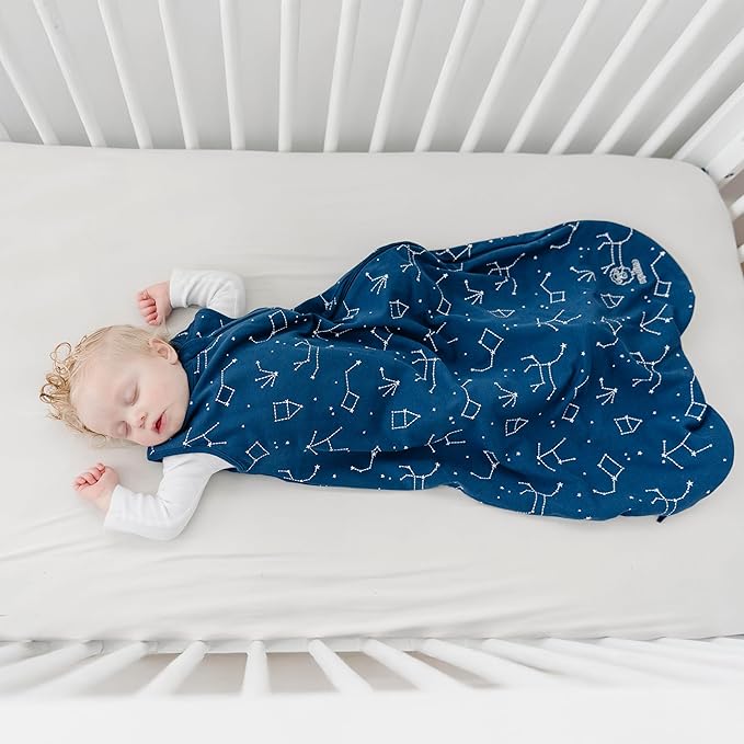 Woolino Merino Wool and Organic Cotton Baby Sleep Bag - 4 Season Classic Sleep Sack - Two-Way Zipper Sleeping Bag for Baby and Toddler - 0-6 Months - Night Sky