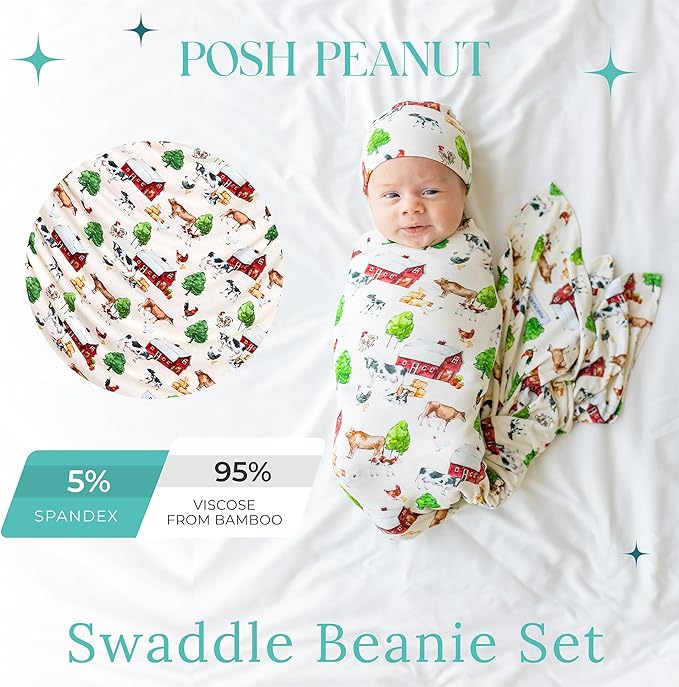 Posh Peanut Swaddle Blanket & Headband Set – Viscose from Bamboo Stretchy Baby Swaddle for Newborn Girls, Receiving Blanket or Nursing Cover