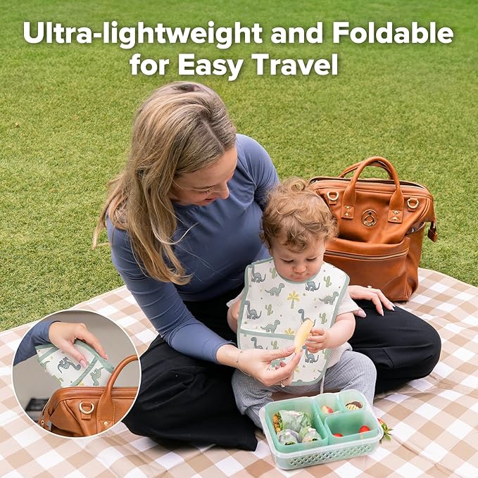 haakaa Waterproof Baby Bibs for Eating, Soft & Lightweight Toddler Bibs with Food Pocket, Easy Wipe Clean, Ages 6–24M, 2 Pack