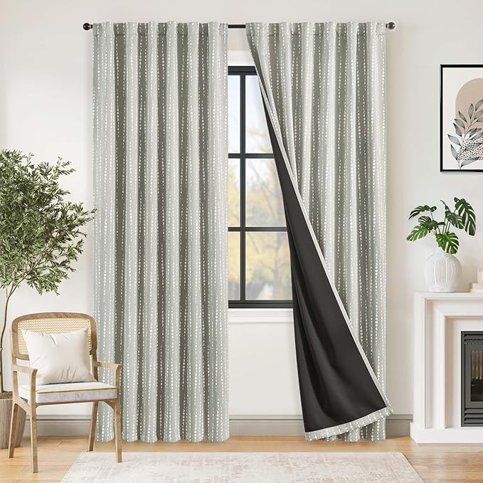 jinchan 95% Blackout Bohemian Moon Phase Print Bedroom 84 Inch Long Grey Curtain Grommet Top Thermal Insulation for Kids Room Grey Curtain Set 2 Panels