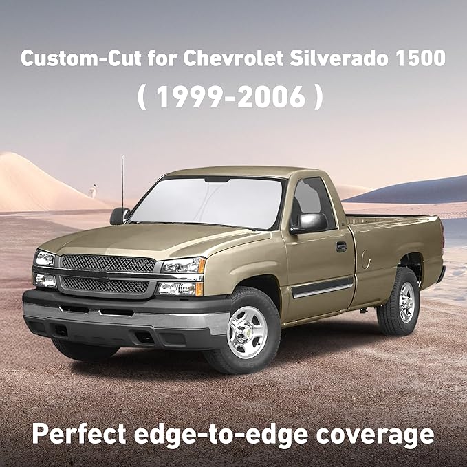 Econour Windshield Sunshade for Chevrolet Silverado 1500 1999-2004 2005 2006, Sun Visor for Front Windshield & Window Sun Shade Cover, UV Heat Blocker & Protector, Car Accessories