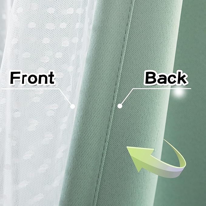 MYSKY HOME Curtains for Girls Bedroom & Nursery Kids Green Cute Curtains Double Layer with Polka Dots Sheer, Grommet Tops, 52x84 Inch Each Panel, 2 Panels