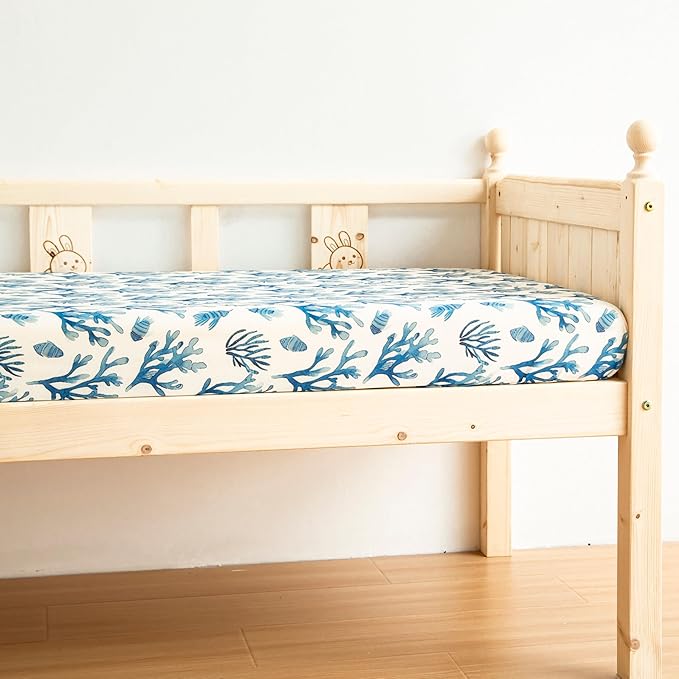 SDIII Ocean Pack N Play Sheets Fitted 2 Pack Stretchy Microfiber Jersey Knit Blue Mini Crib Sheets for Mattress 38x26 Soft Toddler Playard Bedding