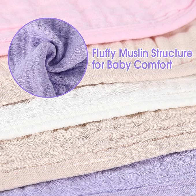 Arnzion 10 Pack Muslin Burp Cloths for Baby Girls 100% Cotton 20x10 Inch Popular Girl Colors Set Purple Pink Beige Brown White Soft Absorbent Newborn Infant Burping Cloths