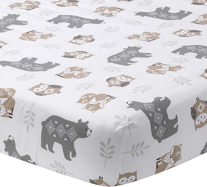 Lambs & Ivy Woodland Forest White/Gray Animal 100% Cotton Baby Fitted Crib Sheet