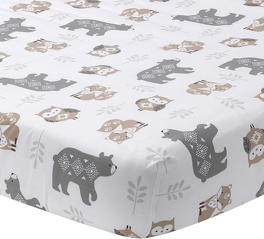 Lambs & Ivy Woodland Forest White/Gray Animal 100% Cotton Baby Fitted Crib Sheet