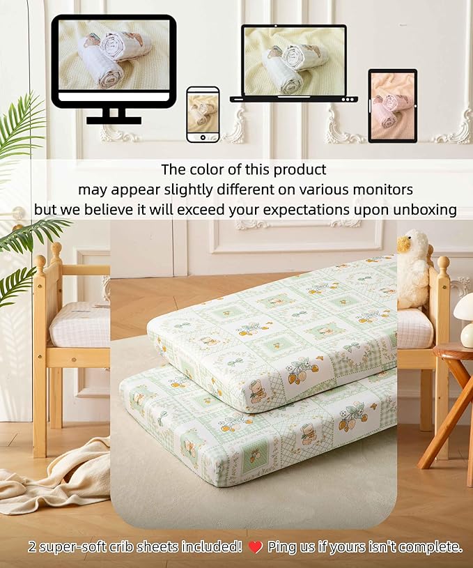 SDY Jersey Floral Crib Sheets for Baby Boys and Girls,52”x28”x8,2 Pack,Neutral Green Flower Standard Oval/Retangle Crib Mattress Sheets for Toddler,Super Soft Breathable