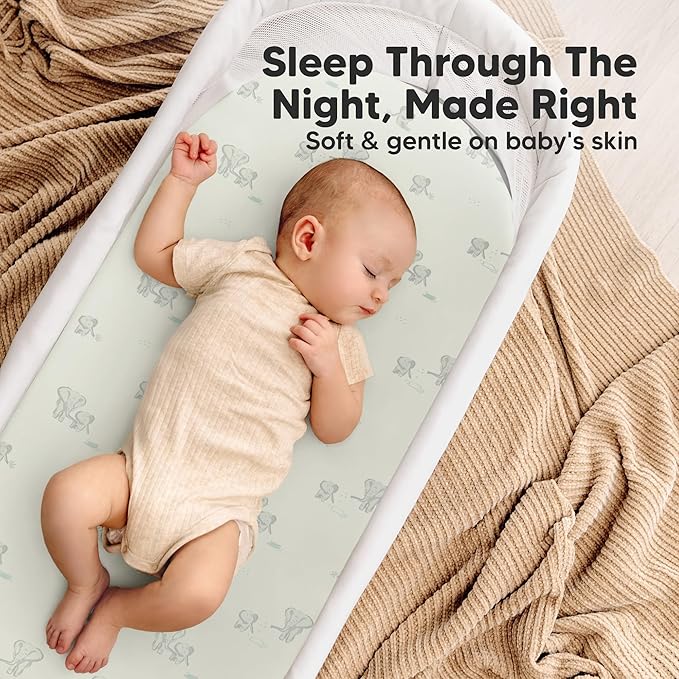 2-pk Waterproof Bassinet Sheets Girls, Boys, Cotton - 33x17 Universal Bassinet Mattress Pad Protector Cover, Compatible with Graco, Baby Delight, Chicco, Halo Bassinest Swivel Sleeper Fitted (Elly)