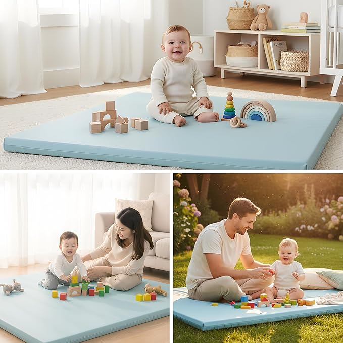 Play Mat Cover Only – Fits 50x50x1 Rollable Foam Floor Mat for Babies – Waterproof, Easy to Clean Replacement Cover for Tummy Time & Crawling – Blue