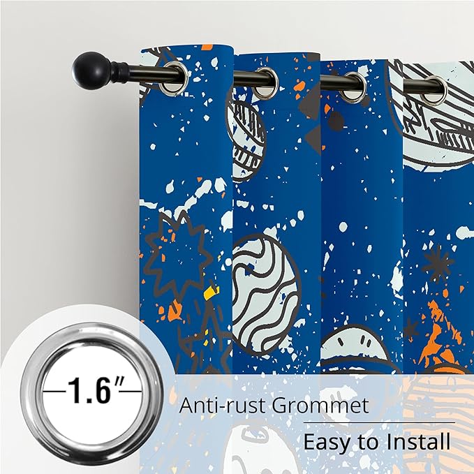 Kids Space Planet Blackout Curtains - 100% Blackout, Thermal Insulated, Noise Reducing, Perfect for Kids Room and Nursery, 2 Panels (Space-is-Great, W52×L84)
