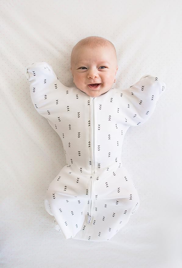 SwaddleDesigns Transitional Swaddle Sack, Arms Up Half-Length Sleeves & Mitten Cuffs, Swaddle for Newborn Transition to Baby Sleep Sack Wearable Blanket, Small, 0-3 month, 6-14 lb, Tiny Arrows