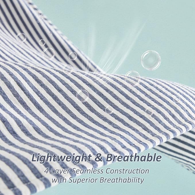 EMME Cotton Muslin Twin Blanket Breathable Gauze Soft Lightweight Adults Gifts for Women (Striped Navy, 60"x80")