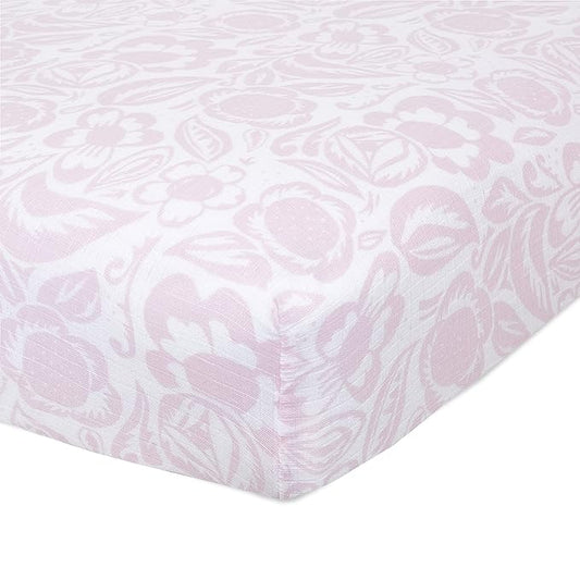 aden + anais Essentials Classic Crib Sheet, 100% Cotton Muslin, Super Soft, Breathable, Tailored Snug Fit, Damsel - Savoy