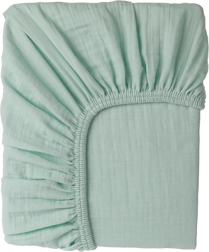 Muslin Baby Crib Sheets Fitted - Crib Sheets Neutral Turkish Cotton, Ultra Soft & Breathable - Organic Cotton Crib Sheets for Boys & Girls, GOTS & Oeko-TEX® Certified (52x28, Minty Green)