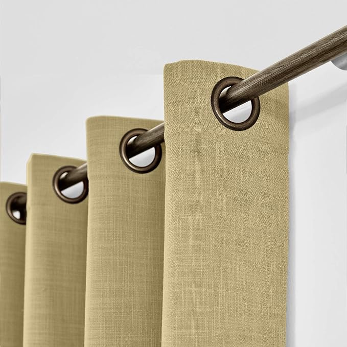 ChadMade 50W x 102L Inch Khaki Yellow Faux Linen Curtain Drapes with Blackout Lining, Room Darkening Antique Bronze Grommet Curtain for Sliding Glass Door Patio Door Living Room (1 Panel)