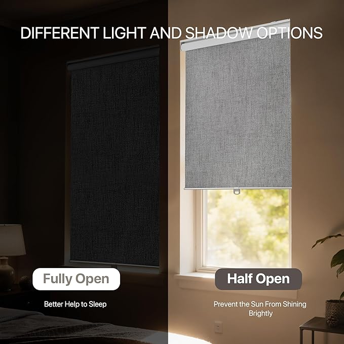 GENIMO 100% Blackout Roller Window Shades, Window Blinds Cordless with Thermal Insulated, UV Protection Fabric, Mini French Door Blinds for Home, Office, Bedroom, Easy to Install, Grey, 43" W X 72" H
