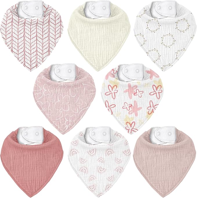 CIVARUA KIDS Muslin Baby Bibs 8 Pack, Baby Bandana Drool Bib for Drooling and Teething, Cotton Soft Absorbent for Girls Boys
