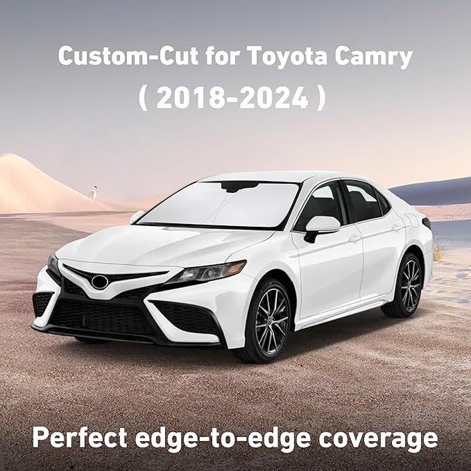 Econour Windshield Sunshade for Toyota Camry 2018-2022 2023 2024, Sun Visor for Front Windshield & Window Sun Shade Cover, UV Heat Blocker & Protector, Car Accessories