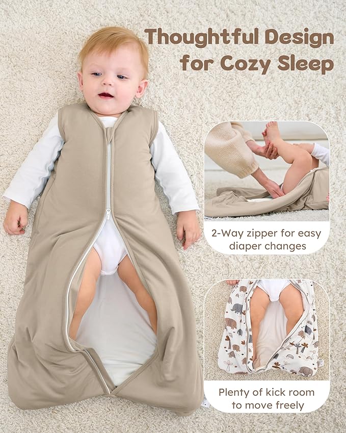 FIEMOL Rayon Made from Bamboo Baby Sleep Sack 18-24 Months, 1.0 Tog Baby Wearable Blanket, Soft Sleeping Bag for Infant Toddler Babies with 2-Way Zipper 2 Pack (X-Large) Grey Elephant