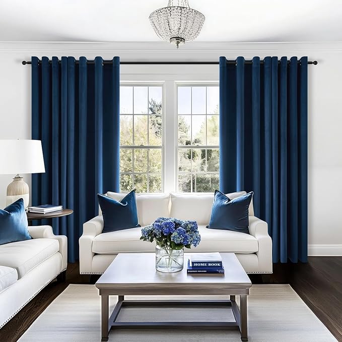 Topfinel 120 Inches Long Extra Long Navy Blue Velvet Curtains for Living Room,Heavy Floor to Ceiling Pinched Pleated Boho Sound Absorbing Crushed Drapes 2 Panels for Large Window Treatment 10 FT