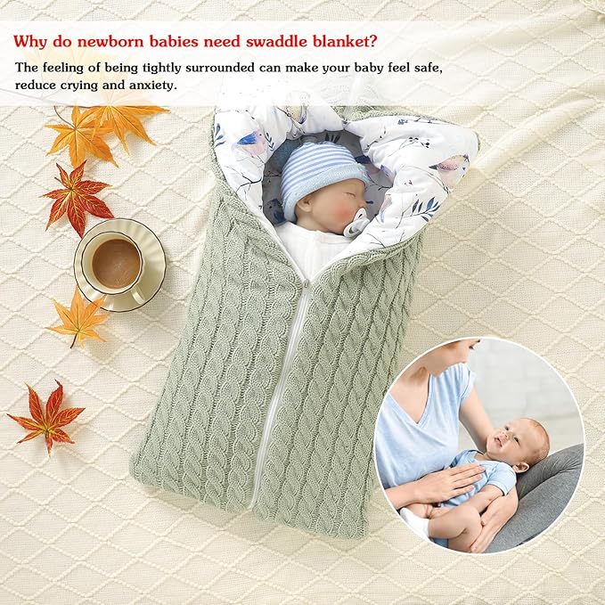 Yanmucy Baby Swaddle Blanket Multifunction Wrap Knitted Sleeping Bag Newborn Baby Receiving Blankets Stroller Wrap for 0-12 Months (Green)