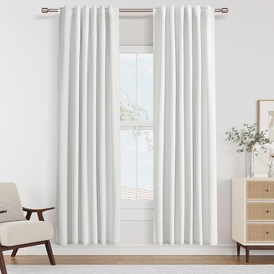 Guken White 100% Blackout Linen Curtains 80 Inch Length 2 Panels Set for Living Room Bedroom Back Tab Thermal Insulated 100% Black Out Linen Drapes 40 Wide