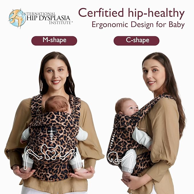 Momcozy Baby Carrier - Ergonomic, Cozy and Lightweight Carrier for 7-45lbs, Effortless to Put On, Ideal for Hands-Free Parenting, Enhanced Lumbar Support, Purehug for Infant to Toddler, Leopard