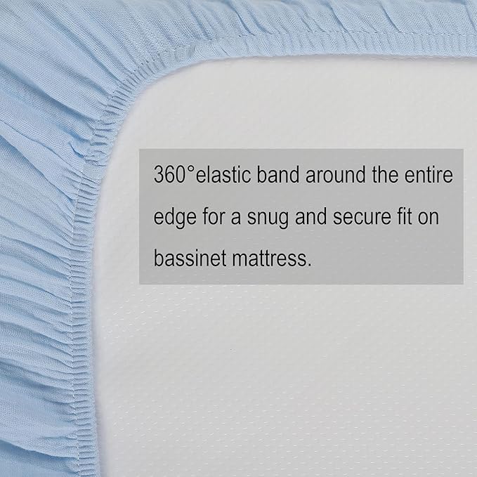 Onacosht Muslin Bassinet Sheets 3 Pack, 100% Cotton Baby Sheet 35" X 20" Compatiable with AMKE 3 in 1 Bassinets, MiClassic, Uiuwoo, Foalom, YADAQE, Milliard and TCBunny Bassinet, Beige Green and Blue