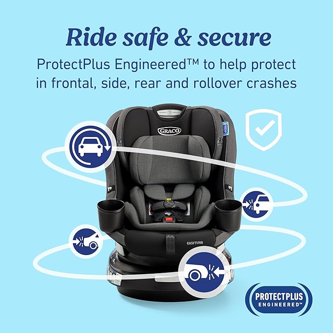 Graco EasyTurn 360 2-in-1 Convertible Car Seat, 360 Degree Rotating Infant to Toddler Rotating Car Seat, 2 Modes Forward and Rear Facing, Slim Design, Solae