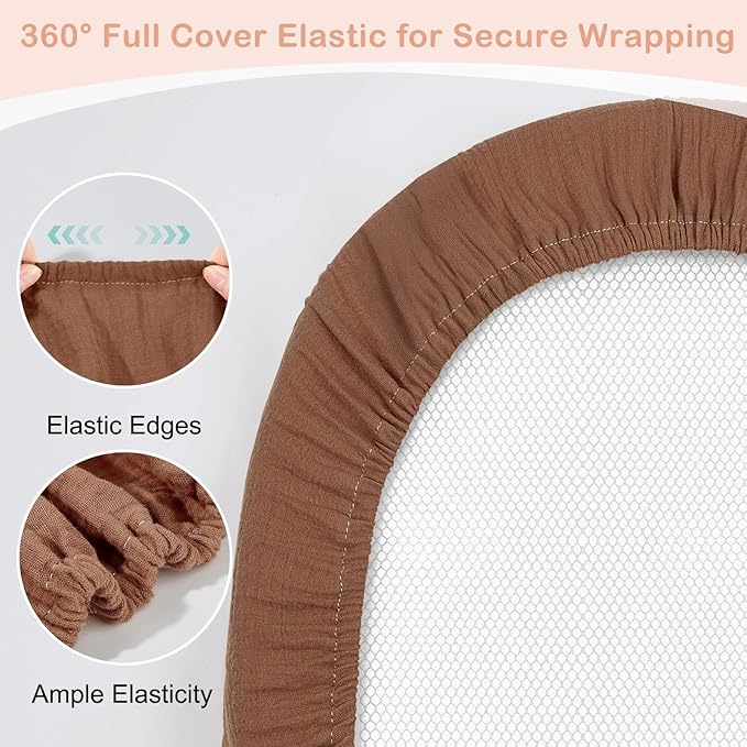 Basumee Muslin Bassinet Sheets for Baby Girl Boy 2 Pack Soft Breathable Baby Bedside Bassinet Fitted Sheets with Bottom Elastic Band 33''x17''x4'' Mattress Cover for Rectangle Oval Hourglass Bassinets