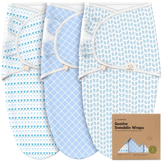 KeaBabies 3-Pack Organic Baby Swaddle Sleep Sacks - Swaddles for Newborns, Infant 0-3 Months, Baby Girls, Boys, Soft & Snug Newborn Sleep Sack, Nursery Swaddling Blankets (Storm)