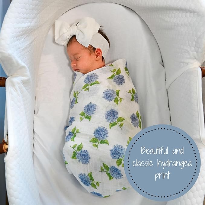 LollyBanks Muslin Swaddle Blankets 2PACK, 100% Cotton Baby Blanket 47 x 47 Inches, Large Baby Swaddle Breathable, Muslin Blankets for Girls (Hydrangea and Tulip Print)