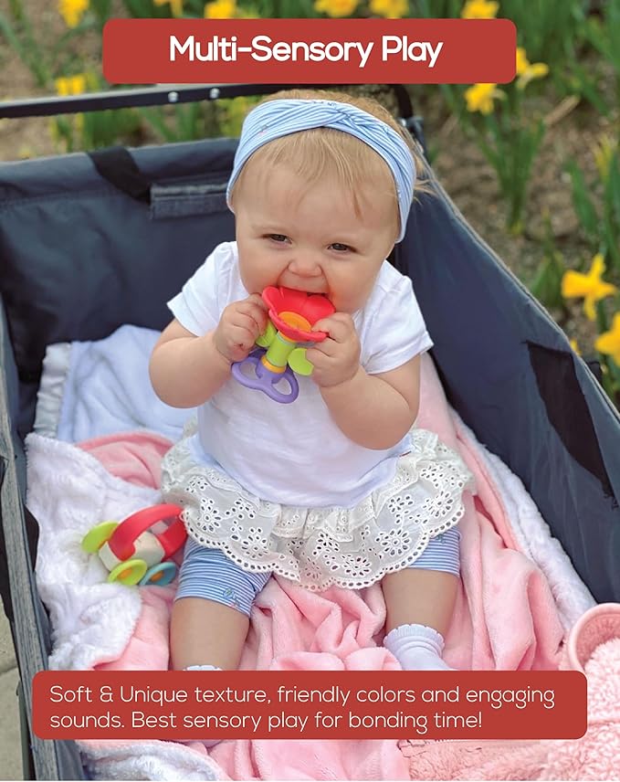 BaBeloved Spinning Flower Baby Teething Toys Multiple Sensory Montessori Durable Cute Infant Soft Food-Grade Teethers for Baby Rattling Teething Relief, Chew Toy for Babies 0-12 Months, BPA Free