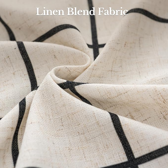 Plaid Pinch Pleated Curtains - Modern Luxury Linen Buffalo Blackout Drapes, Thermal Insulated Double Layer Window Panels for Living Room Bedroom, 84 Inches Long Black 2 Panels Set