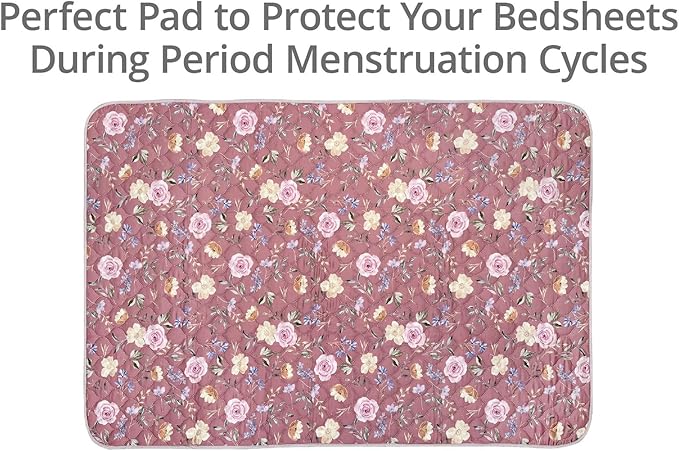 wovenx Organic Incontinence Pad for Period - Waterproof Protectors - Reusable Washable Pee Pad - Fits Twin to Full Size Beds - 100% Organic Viscose Derived from Bamboo - 34" x 52" Dark Flower
