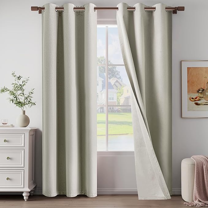 100% Blackout Curtains 84 Inch Length 2 Panels Set for Living Room, Bedroom, Light Weight Curtains with Grommets Top, Full Blackout Curtains Privacy Protection, Natural Linen, 37" W x 84" L