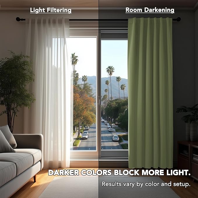 Deconovo Blackout Curtains, Thermal Insulated, W52 x L63 2 Panels, Back Tab, Machine Washable, Room-Darkening Drapes for Bedroom/Living Room Sage Green