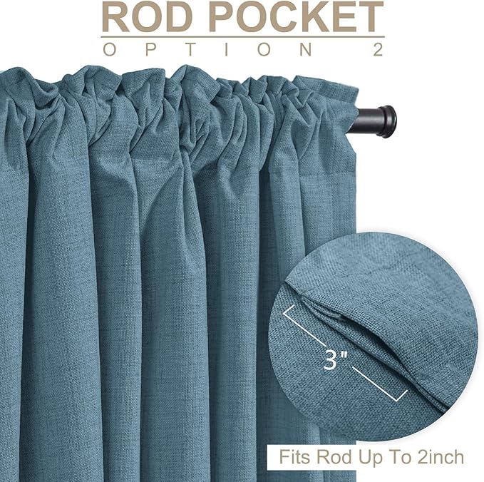 100% Blackout Shield Linen Blackout Curtains for Bedroom 84 Inches Long, Back Tab/Rod Pocket Living Room Drapes, Thermal Insulated Blackout Curtains 2 Panels Set, 50" W x 84" L, Stone Blue