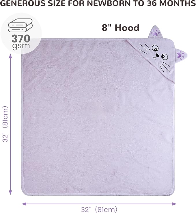 Viviland 2 Pack Hooded Baby Towels, Soft 100% Cotton Baby Bath Towels with Hood, Extra Thick and Absorbent, Essential for Newborns, Kids, Infants - Girls and Boys (Cat & Rabbit)