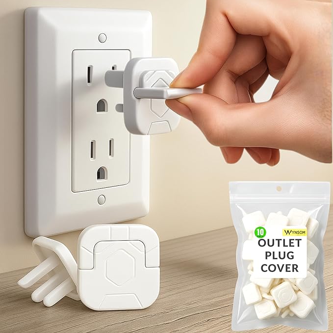 Outlet Covers Baby Proofing with Pull Handle - Plug Covers Baby Proofing- White Baby Proof Outlet Covers 3 Prong Child Proof Outlet Cover (White, 10 Count)