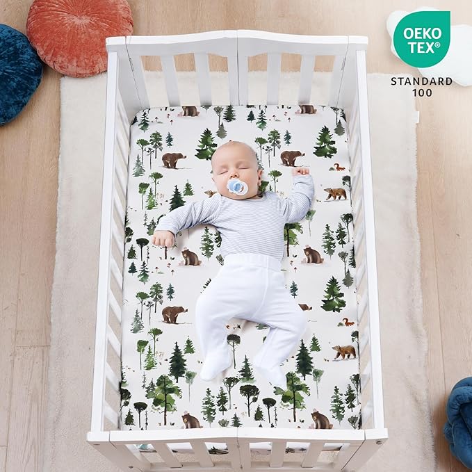 david's kids 3 Pack Mini Crib Sheets, Soft Breathable Premium Pack N Play Sheets for Baby Boys Girls Neutral, Playard and Mini Crib Mattresses, Woodland Animals