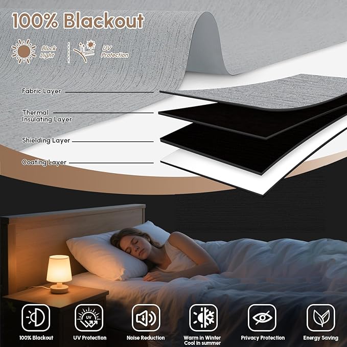 Kincmo No Drill Motorized Blinds with Remote, 100% Blackout Roller Shades for Windows, Custom Electric Blinds Compatible with Alexa, Apple Homekit, Google Home (100% Blackout Elegant Grey)