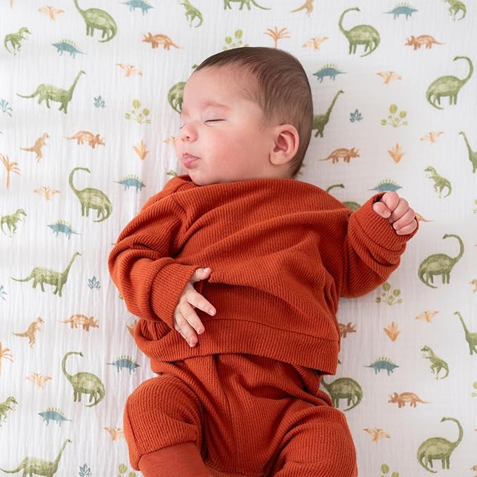 aden + anais Essentials Classic Crib Sheet, 100% Cotton Muslin, Super Soft & Breathable, Tailored Snug Fit, Dino Jungle