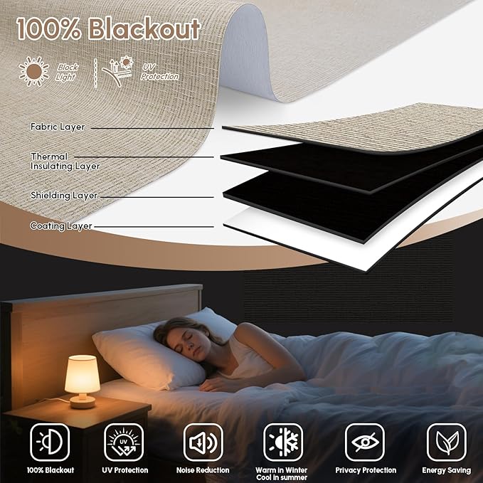 Kincmo No Drill Motorized Blinds with Remote, 100% Blackout Roller Shades for Windows, Custom Electric Blinds Compatible with Alexa, Apple Homekit, Google Home (100% Blackout Classic Sandy)