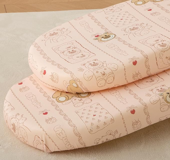 SDY Jersey Bassinet Sheets 2 Pack for Baby Girls,32 "x 16 "x 4", Pink Kawaii Bear Standard Oval/Retangle Bassinet Mattress Sheets for Toddler,Super Soft Breathable